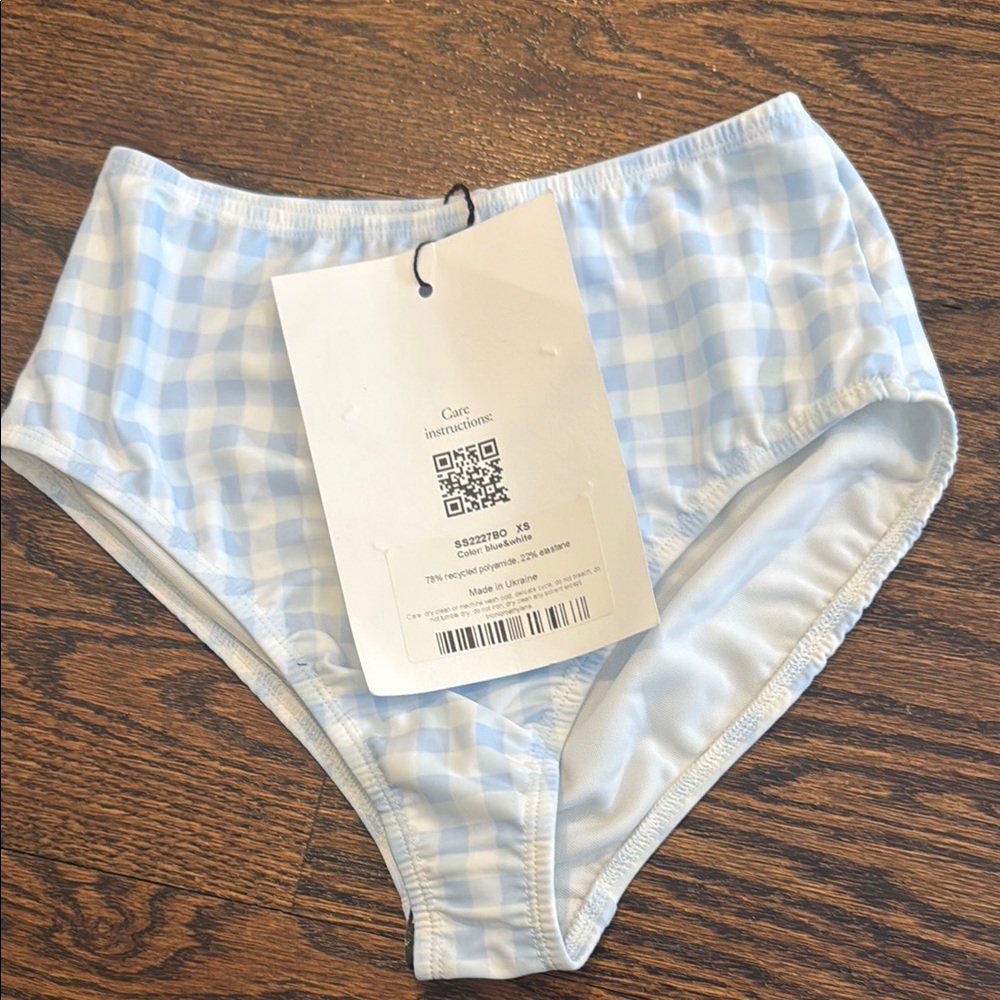 Sleeper Blue and White Checkered Bikini Bottoms Sz XS high waisted